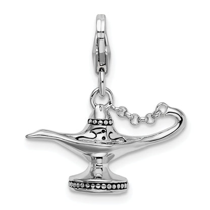 Sterling Silver Amore La Vita Rhodium-Plated Polished 3-D Enameled Magic Lamp Charm With Fancy Lobster Clasp