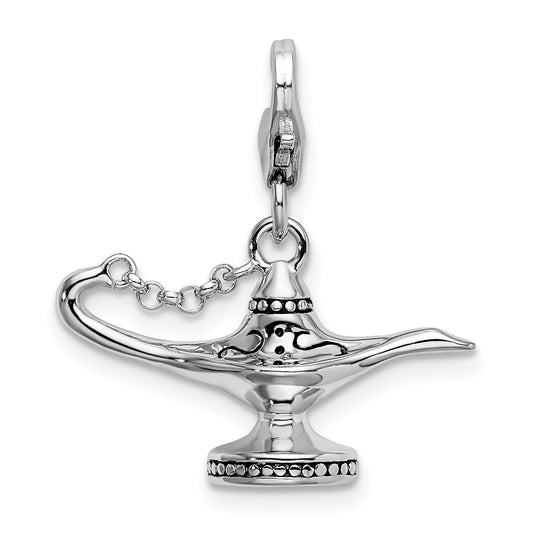 Sterling Silver Amore La Vita Rhodium-Plated Polished 3-D Enameled Magic Lamp Charm With Fancy Lobster Clasp