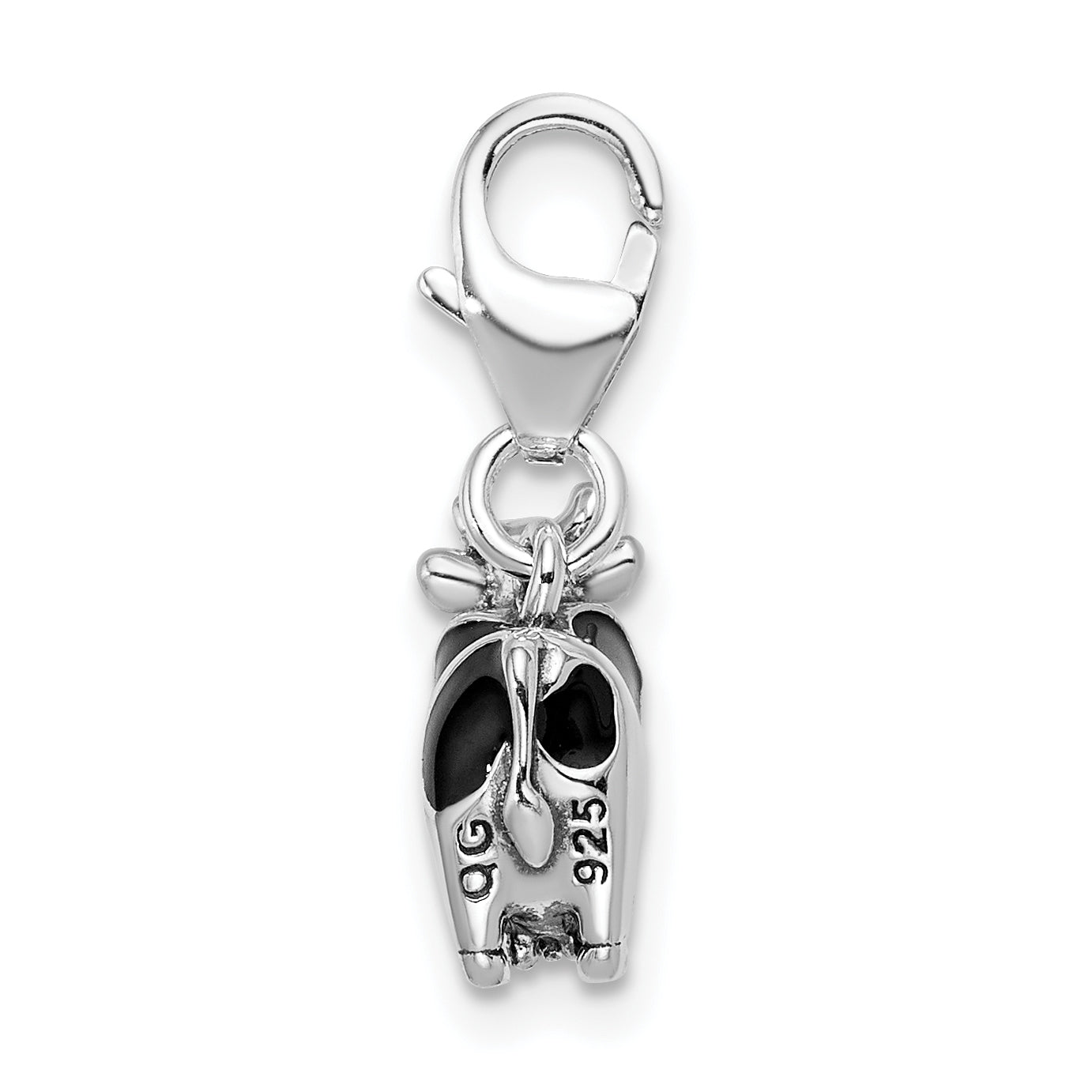 Sterling Silver Amore La Vita Rhodium-Plated Polished 3-D Enameled Cow Charm With Fancy Lobster Clasp