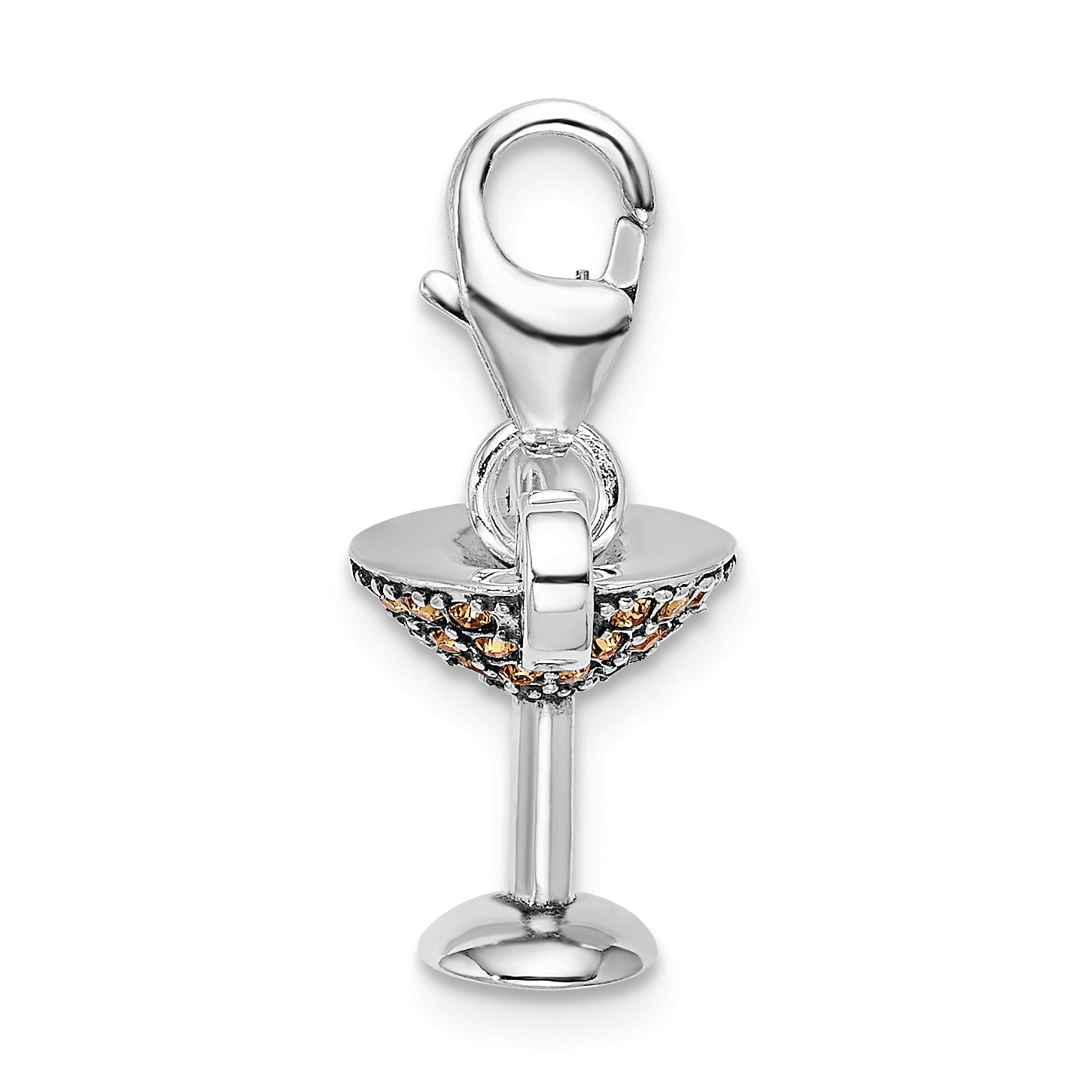 Sterling Silver Rh Yellow Swarovski Martini Glass W/Lobster Clasp Charm