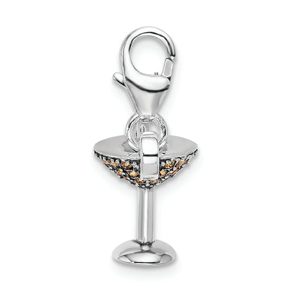 Sterling Silver Rh Yellow Swarovski Martini Glass W/Lobster Clasp Charm