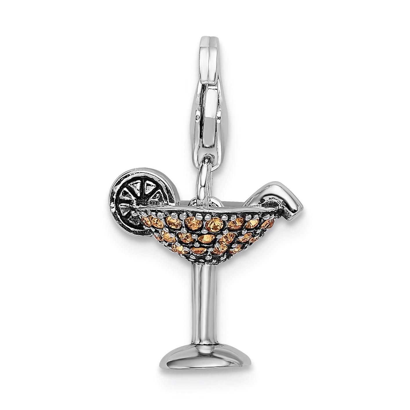 Sterling Silver Rh Yellow Swarovski Martini Glass W/Lobster Clasp Charm
