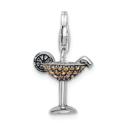 Sterling Silver Rh Yellow Swarovski Martini Glass W/Lobster Clasp Charm