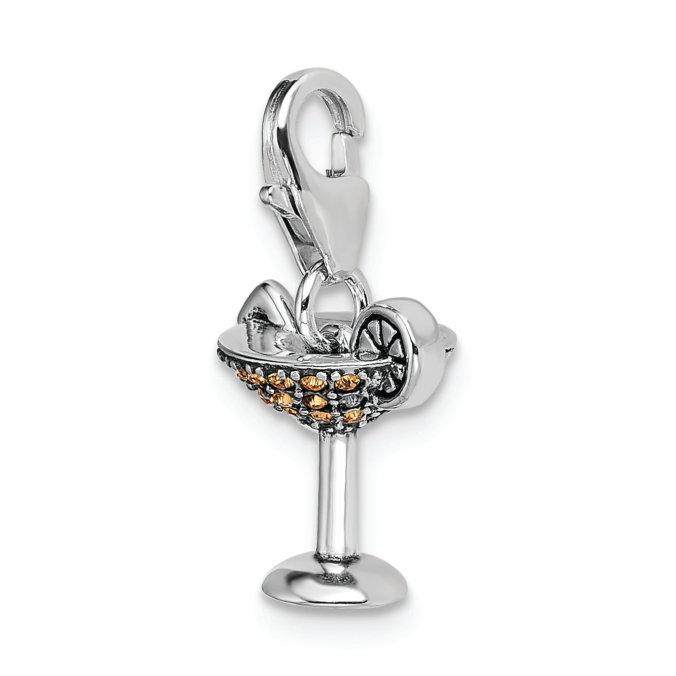 Sterling Silver Rh Yellow Swarovski Martini Glass W/Lobster Clasp Charm