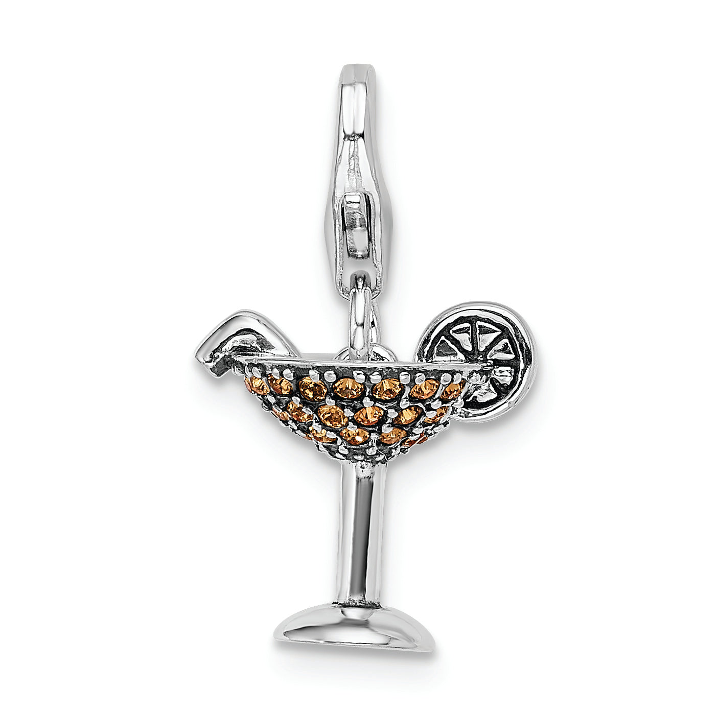 Sterling Silver Rh Yellow Swarovski Martini Glass W/Lobster Clasp Charm