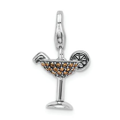 Sterling Silver Rh Yellow Swarovski Martini Glass W/Lobster Clasp Charm