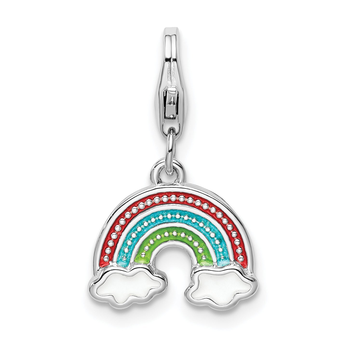 Sterling Silver Amore La Vita Rhodium-Plated Polished Multi-Colored Enameled Rainbow Charm With Fancy Lobster Clasp