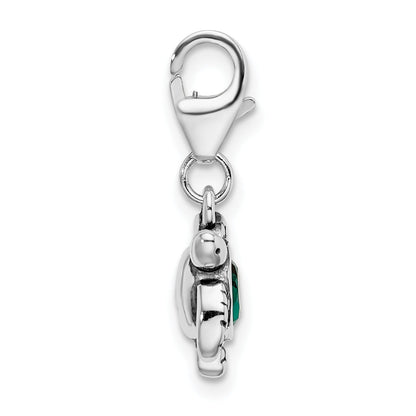 Sterling Silver Amore La Vita Rhodium-Plated Polished 3-D Green Crystal From Swarovski Turtle Charm With Fancy Lobster Clasp