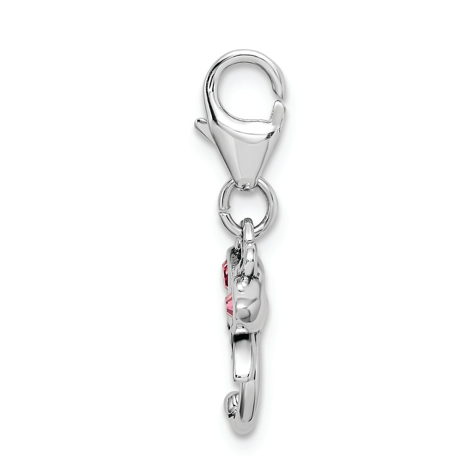 Sterling Silver Amore La Vita Rhodium-Plated Polished Pink Crystal From Swarovski Dragonfly Charm With Fancy Lobster Clasp