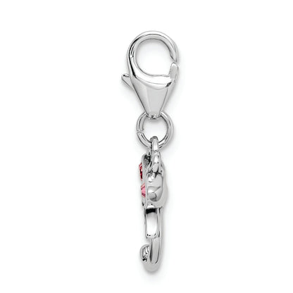 Sterling Silver Amore La Vita Rhodium-Plated Polished Pink Crystal From Swarovski Dragonfly Charm With Fancy Lobster Clasp