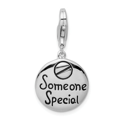 Sterling Silver Amore La Vita Rhodium-Plated Polished Someone Special Round Charm With Fancy Lobster Clasp