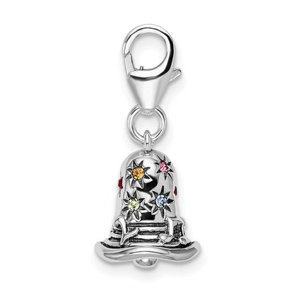 Sterling Silver Amore La Vita Rhodium-Plated Polished 3-D Pink Red Blue Yellow And Green Crystal From Swarovski Bell Charm With Fancy Lobster Clasp