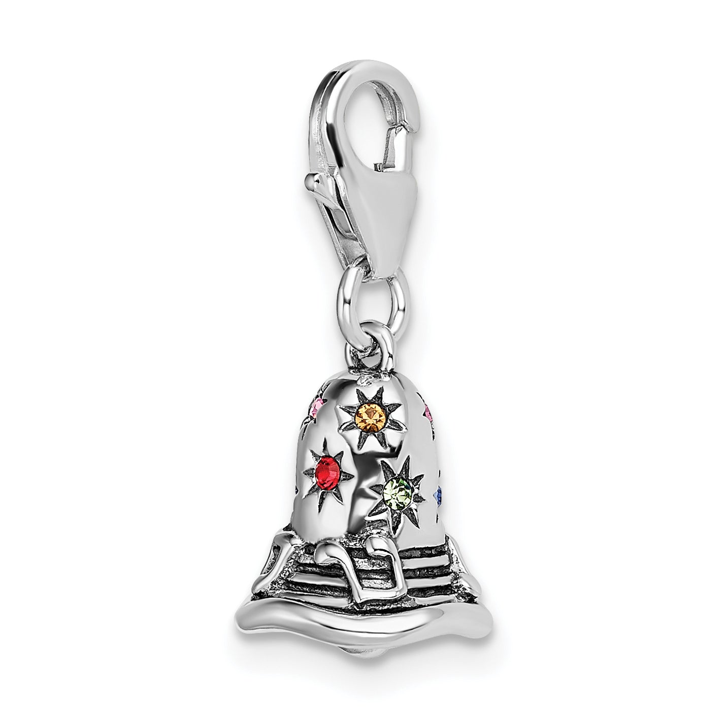 Sterling Silver Amore La Vita Rhodium-Plated Polished 3-D Pink Red Blue Yellow And Green Crystal From Swarovski Bell Charm With Fancy Lobster Clasp