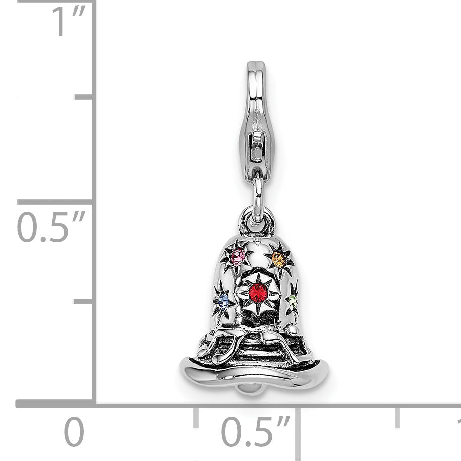 Sterling Silver Amore La Vita Rhodium-Plated Polished 3-D Pink Red Blue Yellow And Green Crystal From Swarovski Bell Charm With Fancy Lobster Clasp