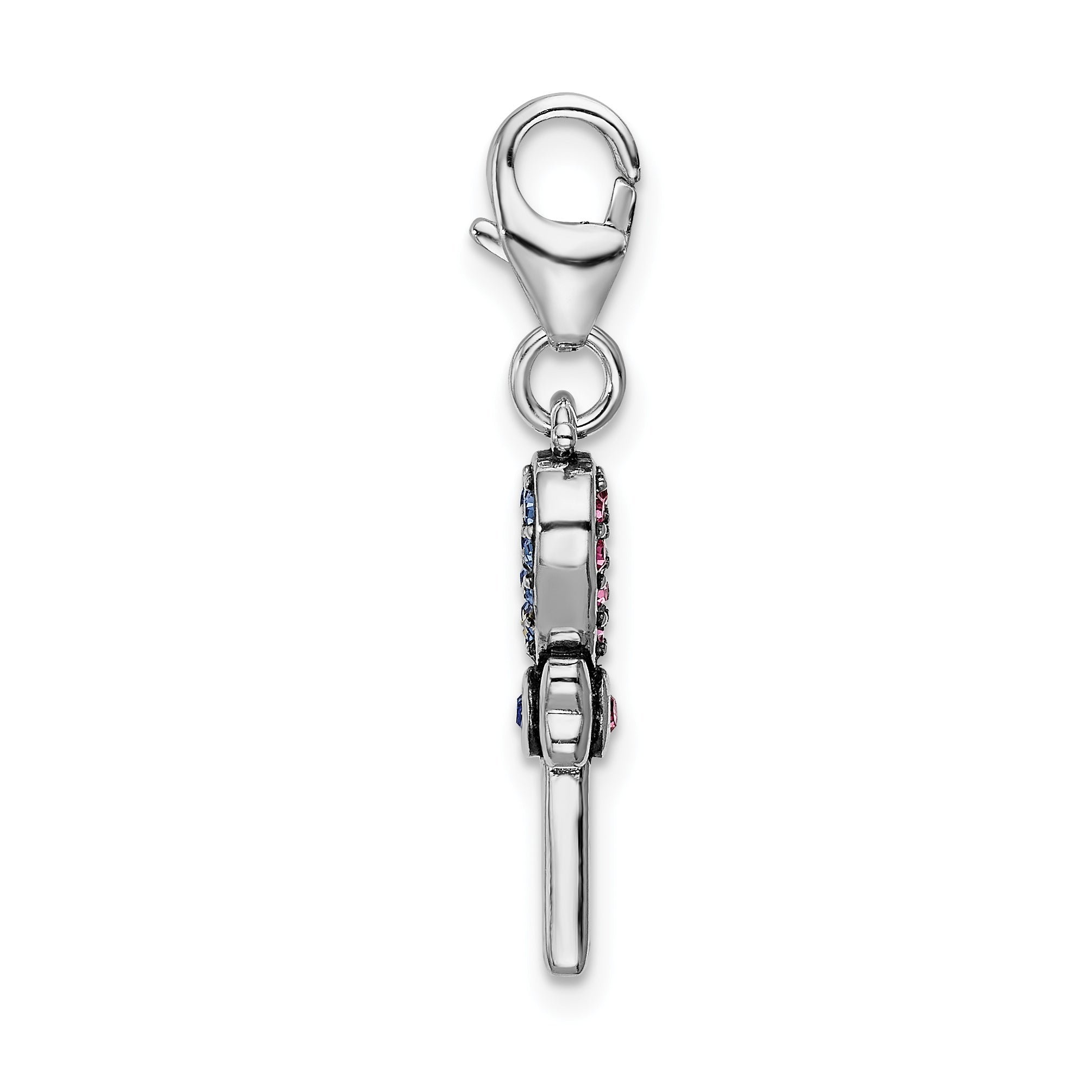Sterling Silver Amore La Vita Rhodium-Plated Polished 3-D Pink And Blue Crystal From Swarovski Enameled Reversible Heart Key Charm With Fancy Lobster Clasp