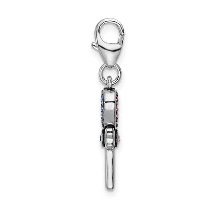Sterling Silver Amore La Vita Rhodium-Plated Polished 3-D Pink And Blue Crystal From Swarovski Enameled Reversible Heart Key Charm With Fancy Lobster Clasp