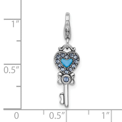 Sterling Silver Amore La Vita Rhodium-Plated Polished 3-D Pink And Blue Crystal From Swarovski Enameled Reversible Heart Key Charm With Fancy Lobster Clasp