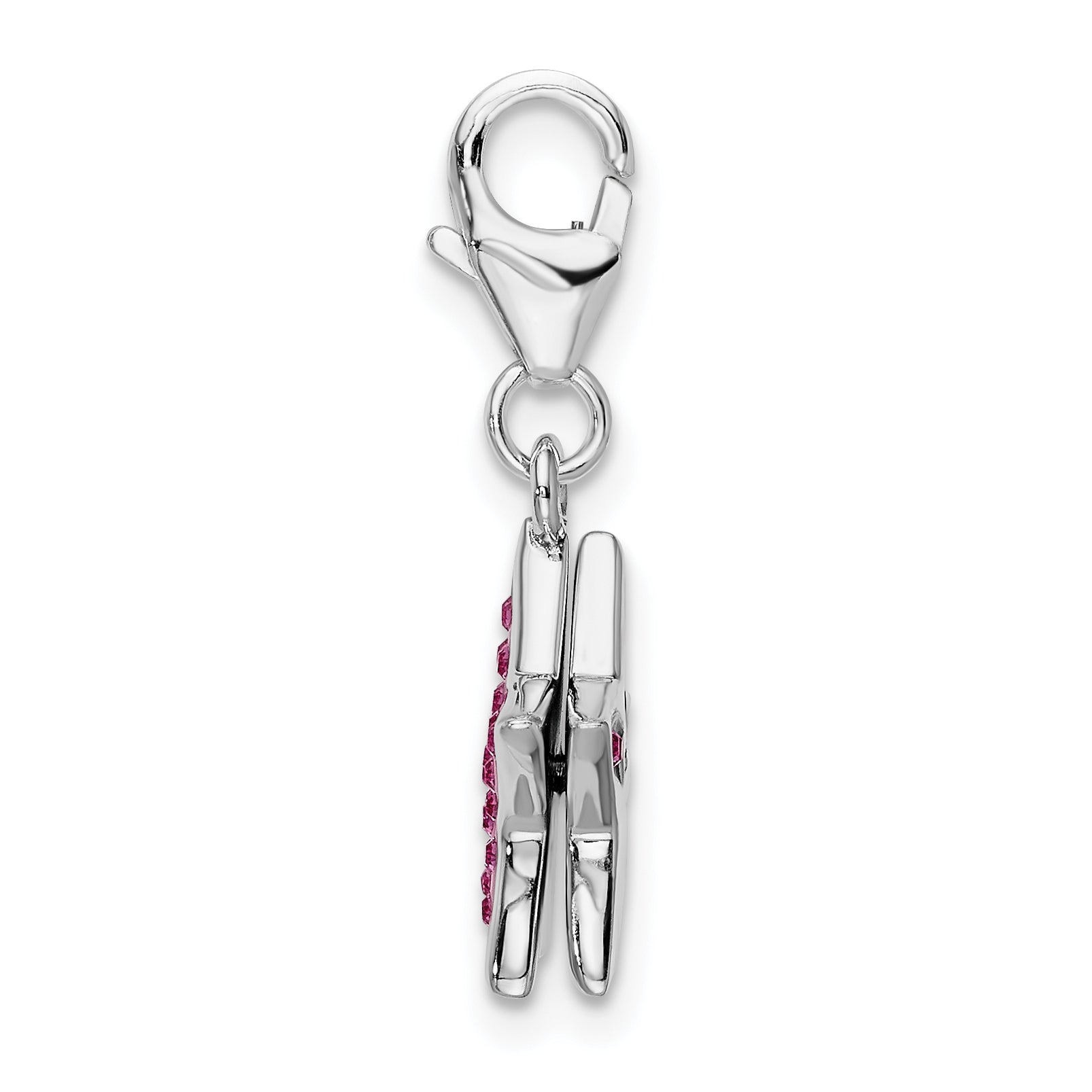 Sterling Silver Amore La Vita Rhodium-Plated Polished Reversible Pink Crystal From Swarovski Star Charm With Fancy Lobster Clasp