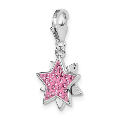 Sterling Silver Amore La Vita Rhodium-Plated Polished Reversible Pink Crystal From Swarovski Star Charm With Fancy Lobster Clasp