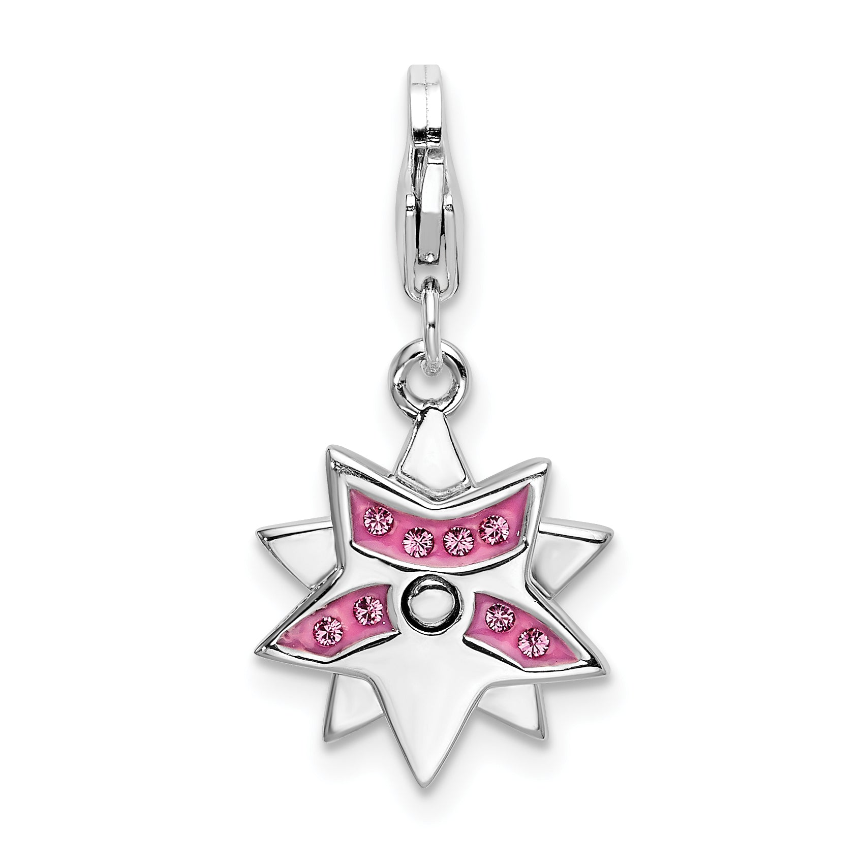 Sterling Silver Amore La Vita Rhodium-Plated Polished Reversible Pink Crystal From Swarovski Star Charm With Fancy Lobster Clasp
