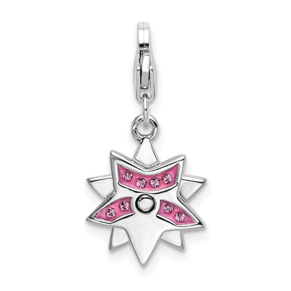 Sterling Silver Amore La Vita Rhodium-Plated Polished Reversible Pink Crystal From Swarovski Star Charm With Fancy Lobster Clasp