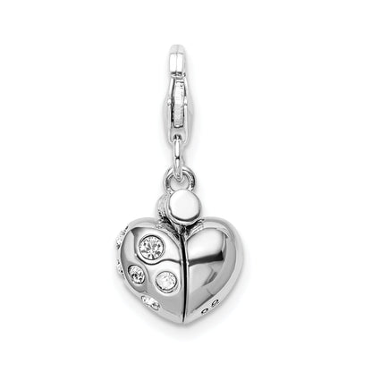 Sterling Silver Amore La Vita Rhodium-Plated Polished 3-D Crystal From Swarovski Enameled Heart Opens Charm With Fancy Lobster Clasp