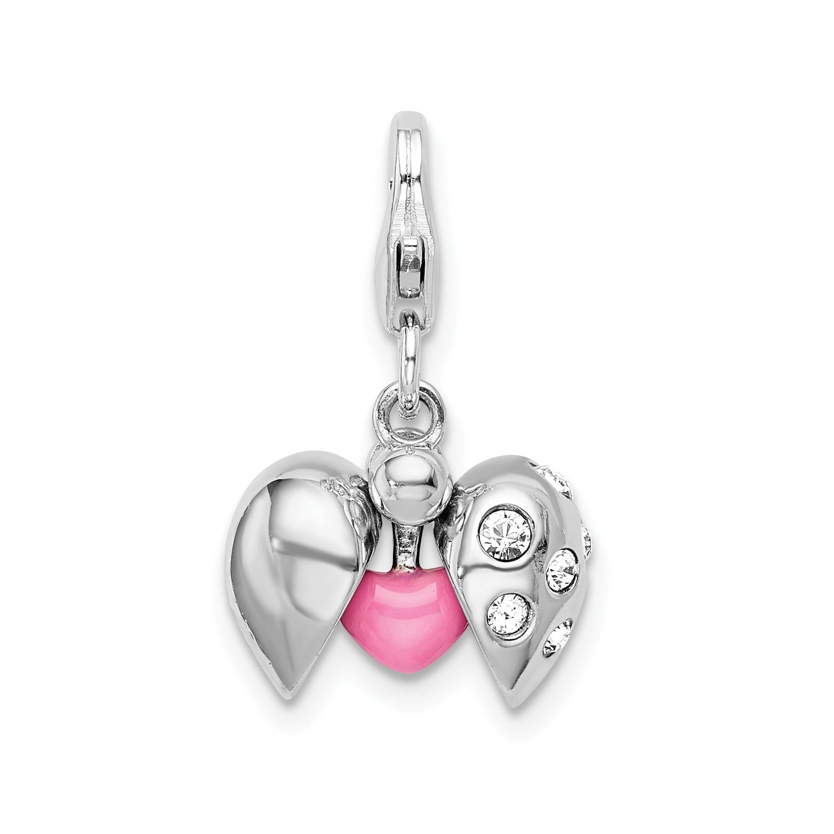 Sterling Silver Amore La Vita Rhodium-Plated Polished 3-D Crystal From Swarovski Enameled Heart Opens Charm With Fancy Lobster Clasp
