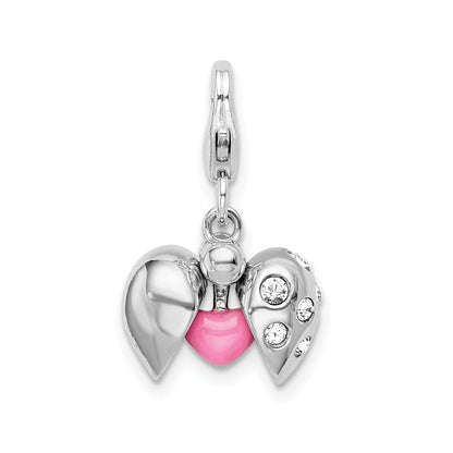 Sterling Silver Amore La Vita Rhodium-Plated Polished 3-D Crystal From Swarovski Enameled Heart Opens Charm With Fancy Lobster Clasp