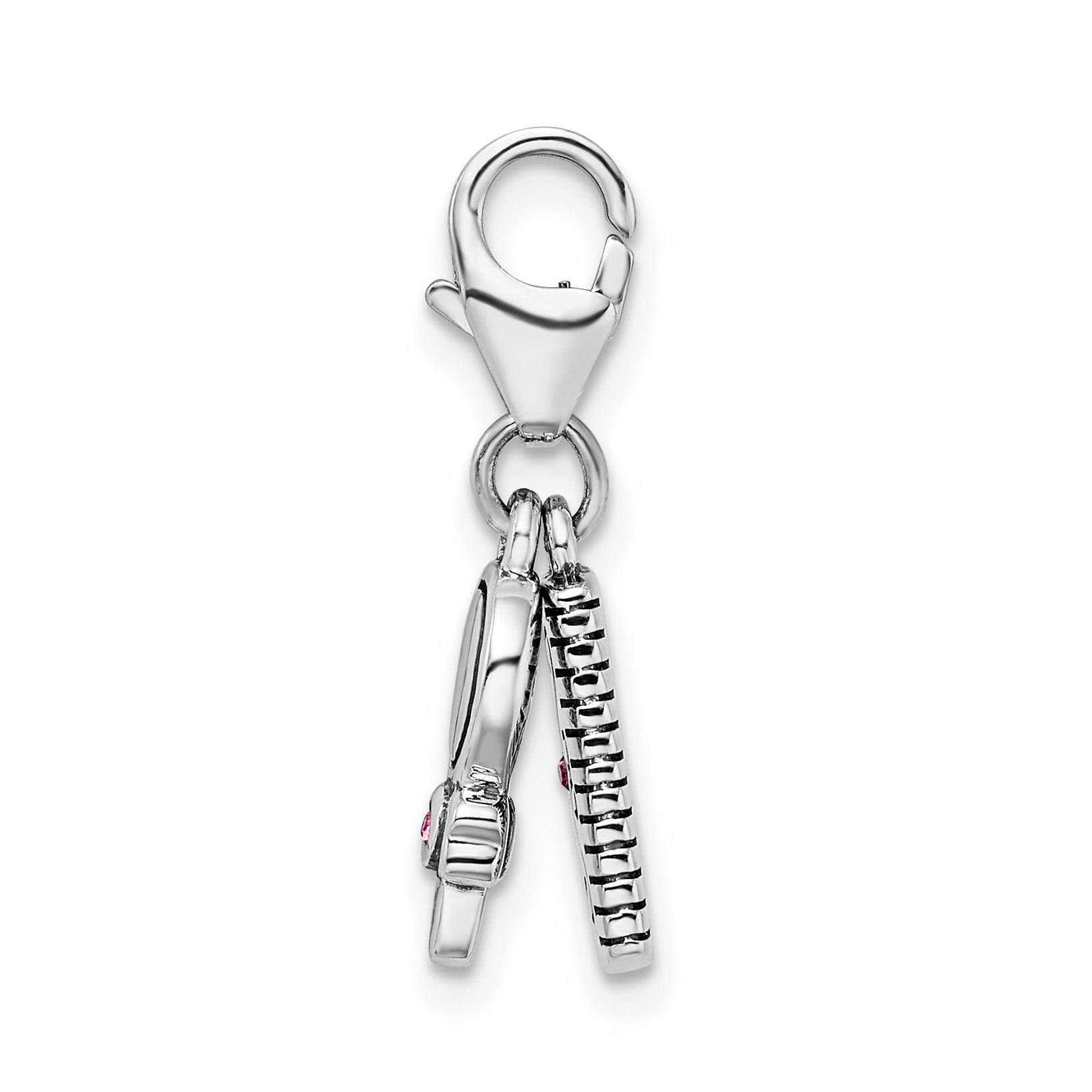 Sterling Silver Amore La Vita Rhodium-Plated Polished 3-D Pink Crystal From Swarovski Comb And Mirror Charm With Fancy Lobster Clasp