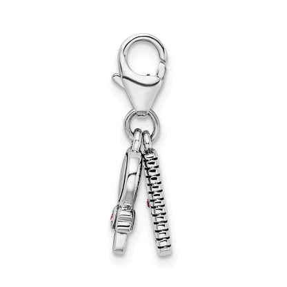Sterling Silver Amore La Vita Rhodium-Plated Polished 3-D Pink Crystal From Swarovski Comb And Mirror Charm With Fancy Lobster Clasp