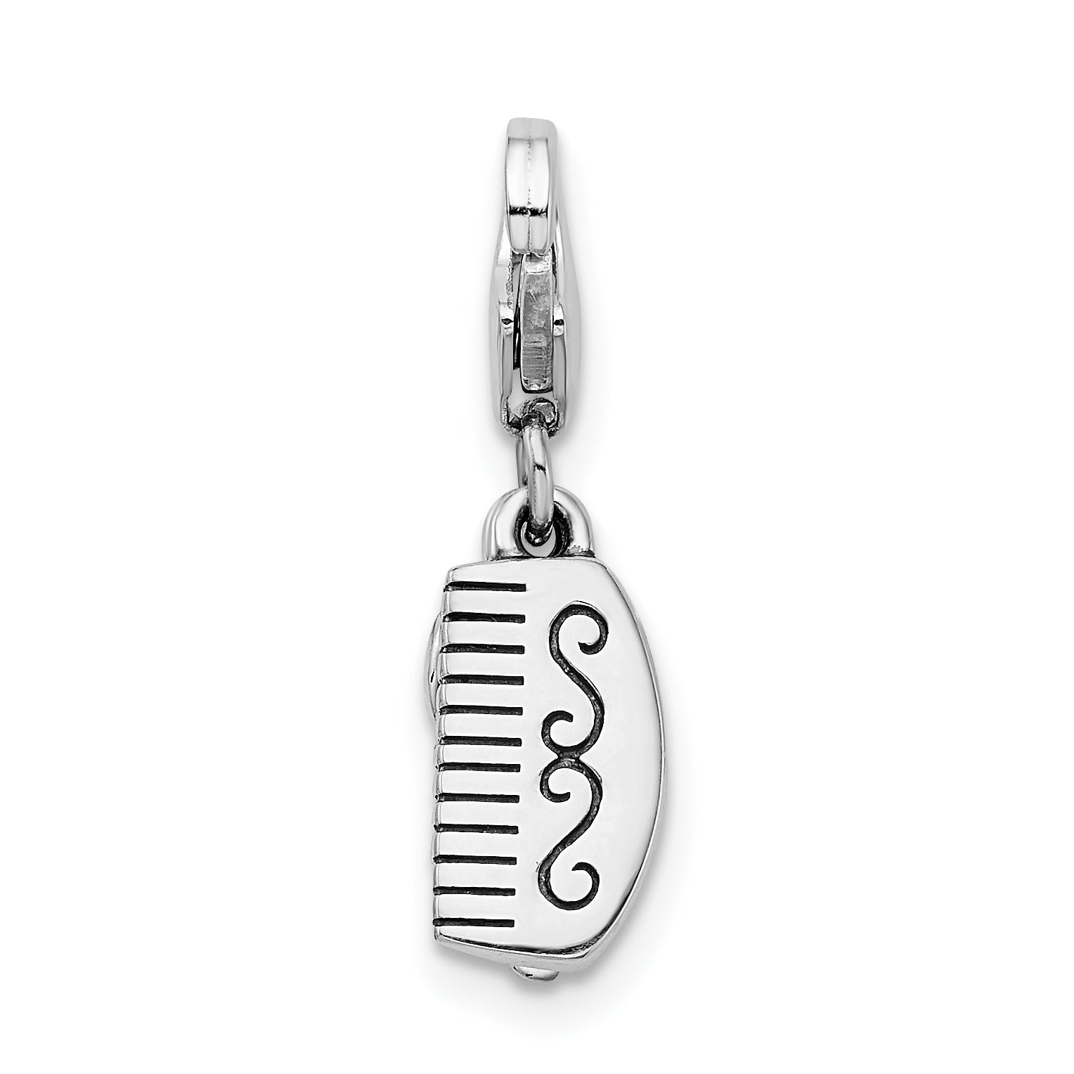 Sterling Silver Amore La Vita Rhodium-Plated Polished 3-D Pink Crystal From Swarovski Comb And Mirror Charm With Fancy Lobster Clasp