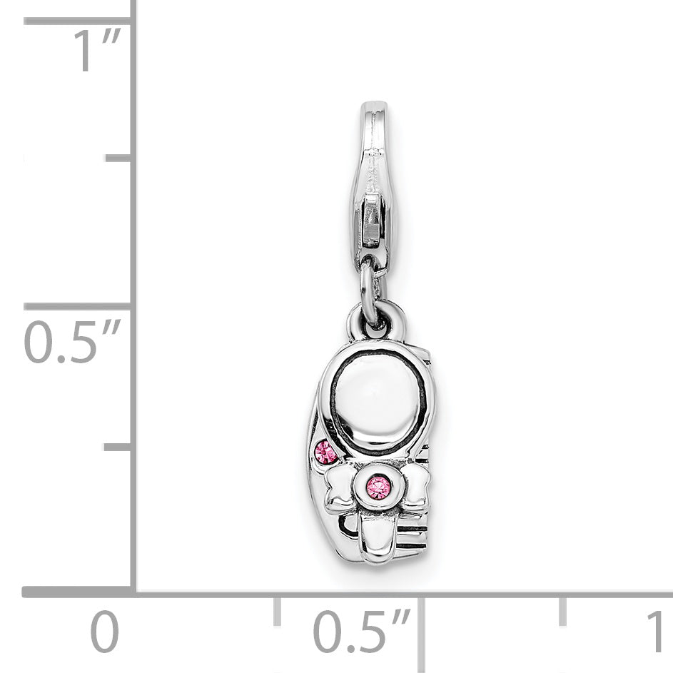 Sterling Silver Amore La Vita Rhodium-Plated Polished 3-D Pink Crystal From Swarovski Comb And Mirror Charm With Fancy Lobster Clasp