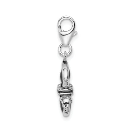 Sterling Silver Amore La Vita Rhodium-Plated Polished 3-D Black Enameled Cat Charm With Fancy Lobster Clasp