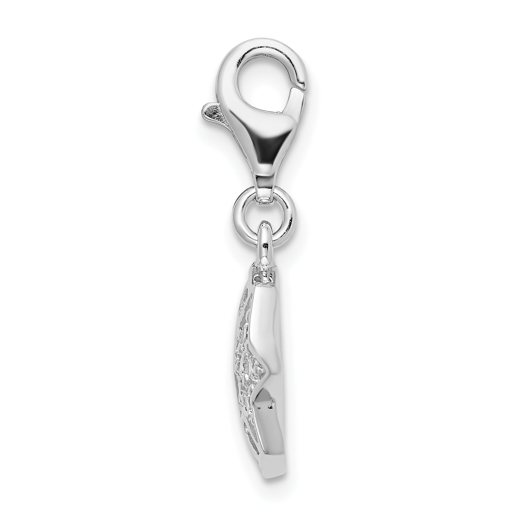 Sterling Silver Amore La Vita Rhodium-Plated Polished Cz Moon And Star Charm With Fancy Lobster Clasp