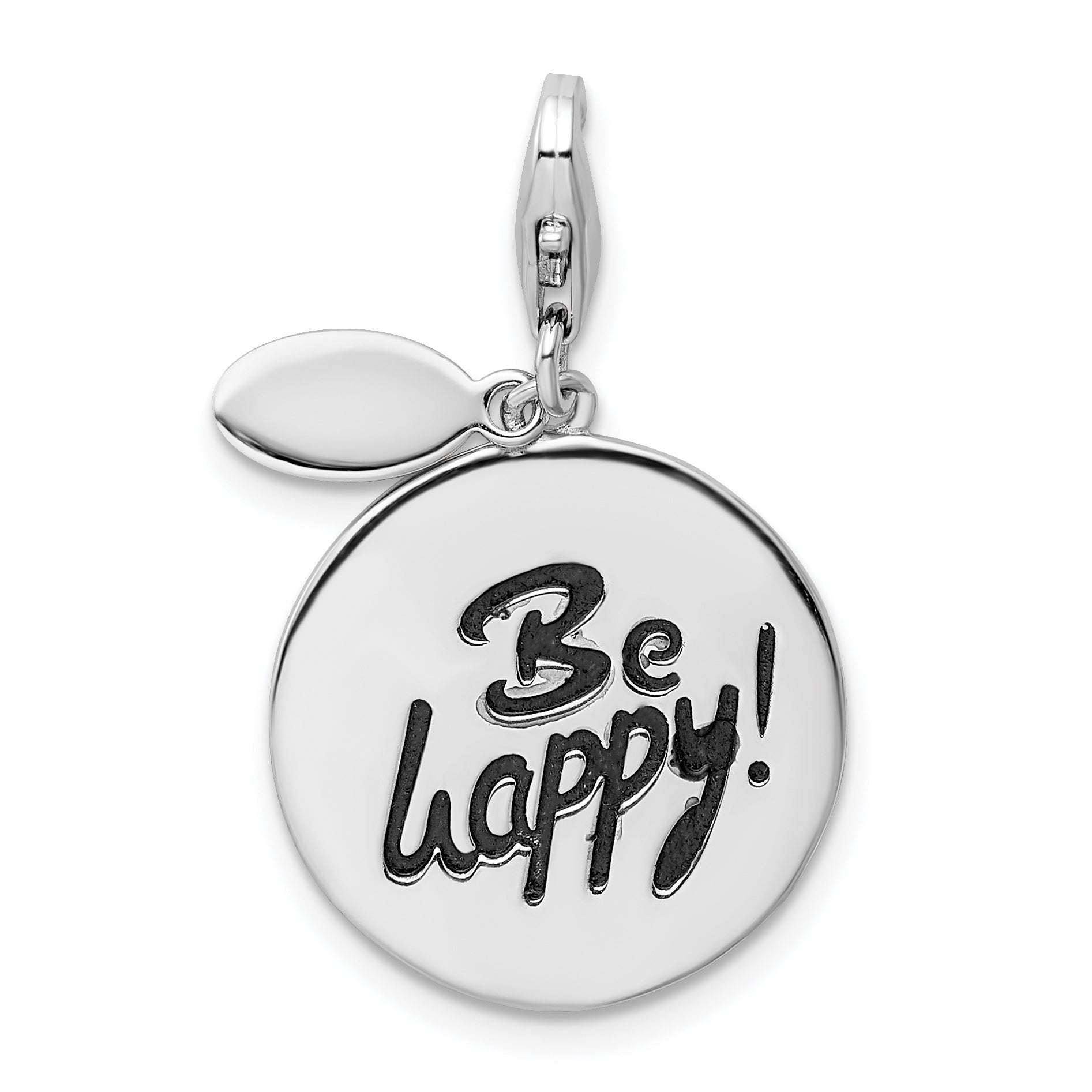 Sterling Silver Amore La Vita Rhodium-Plated Polished Be Happy! Charm With Fancy Lobster Clasp