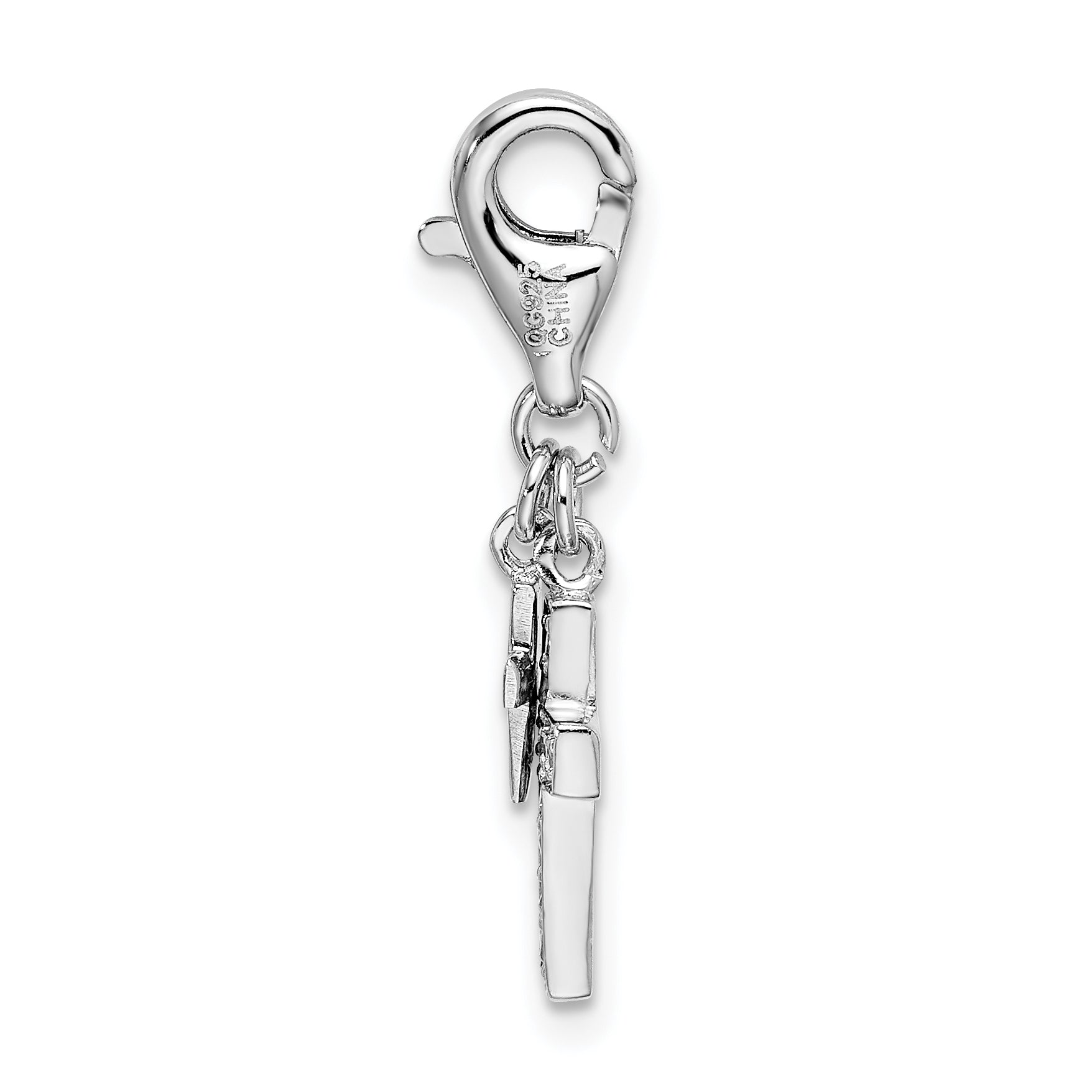 Sterling Silver Amore La Vita Rhodium-Plated Polished Cz Two Cross Charm With Fancy Lobster Clasp
