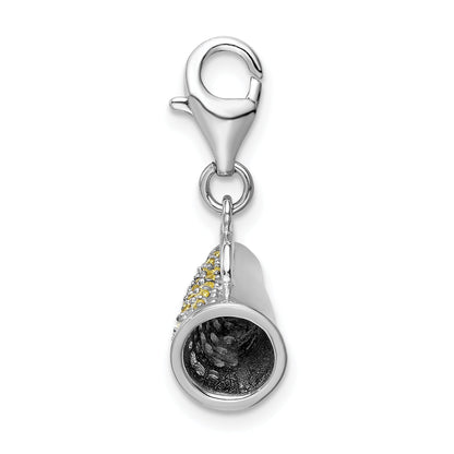 Sterling Silver Amore La Vita Rhodium-Plated Polished 3-D Yellow Cz Megaphone Charm With Fancy Lobster Clasp