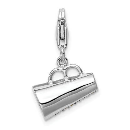 Sterling Silver Amore La Vita Rhodium-Plated Polished 3-D Yellow Cz Megaphone Charm With Fancy Lobster Clasp