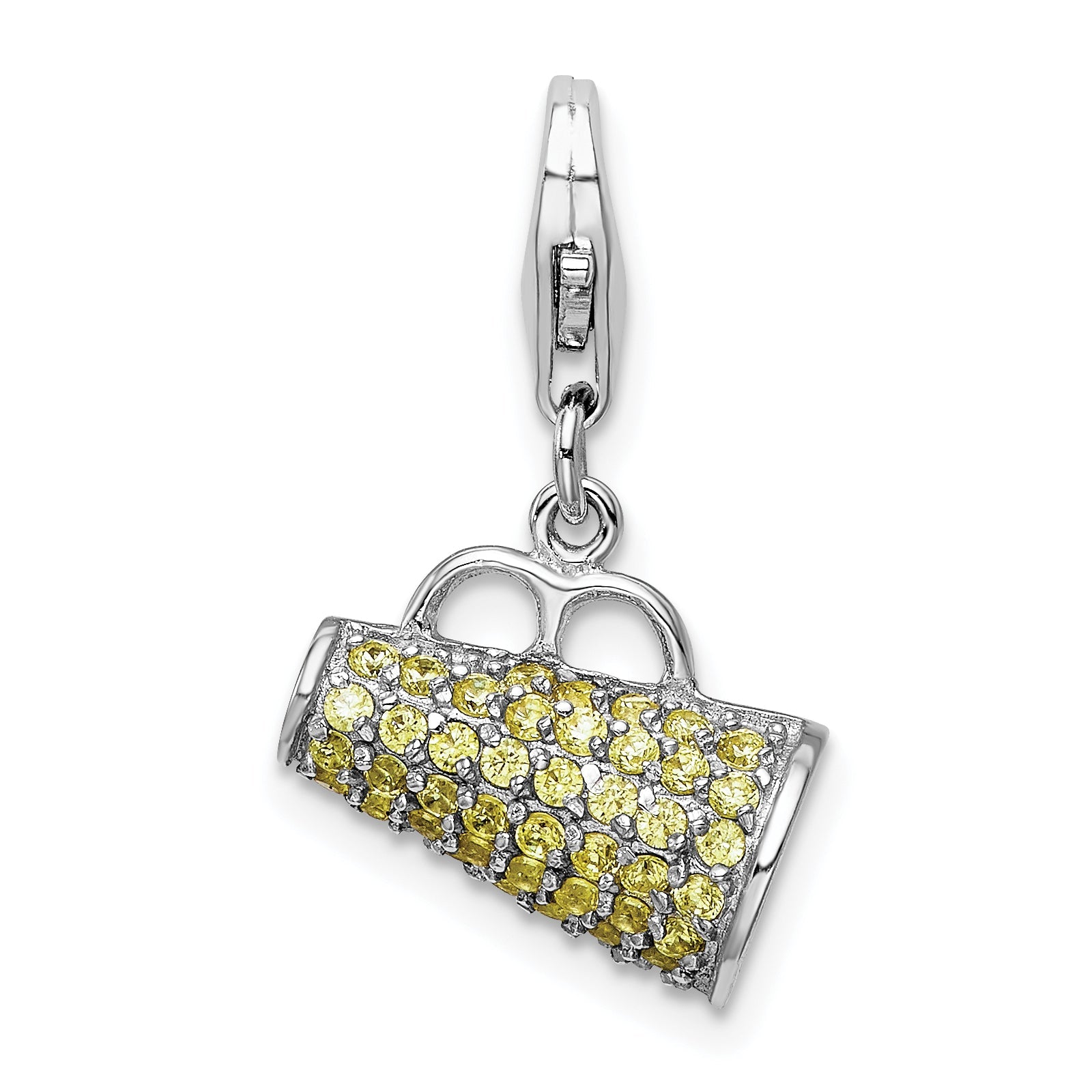 Sterling Silver Amore La Vita Rhodium-Plated Polished 3-D Yellow Cz Megaphone Charm With Fancy Lobster Clasp