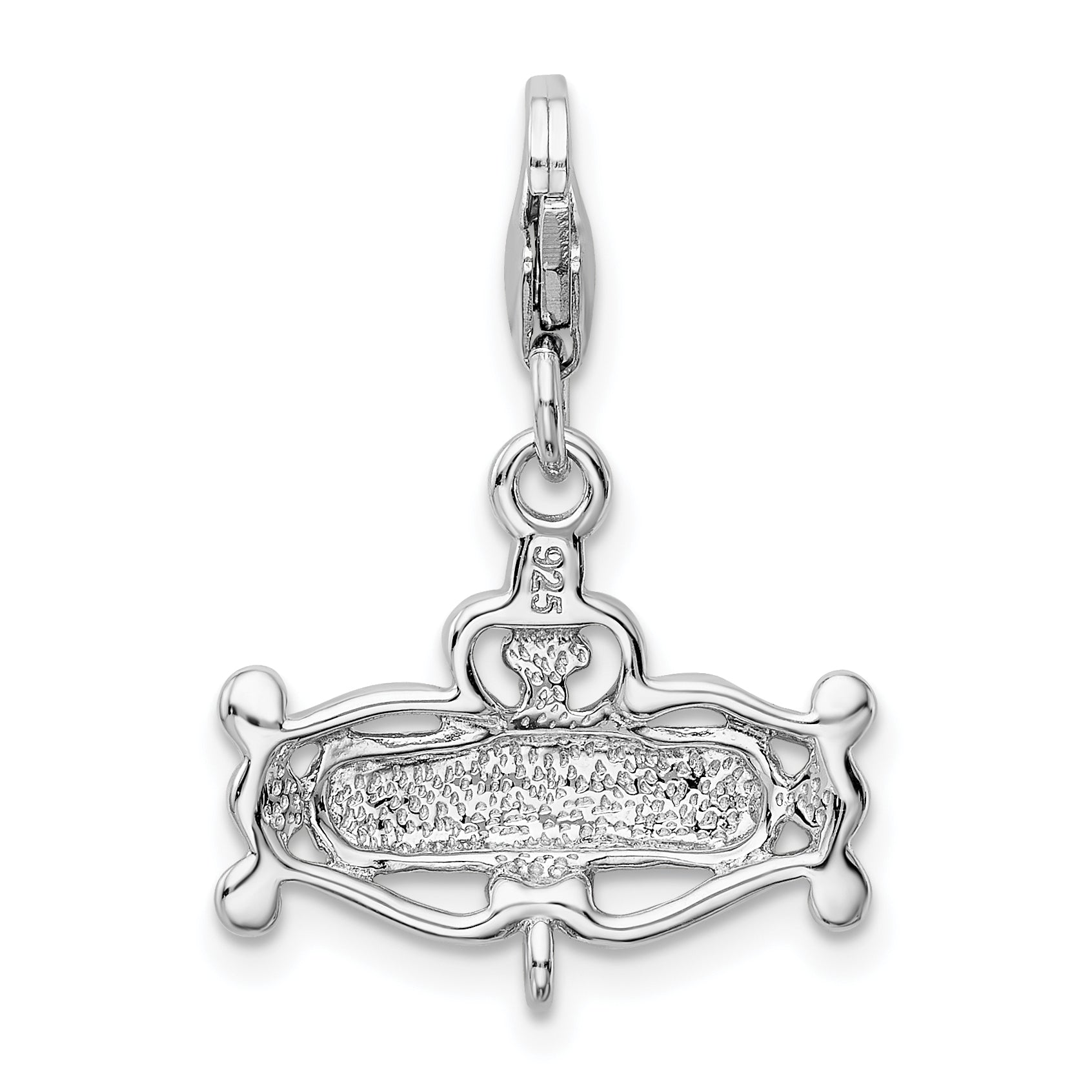 Sterling Silver Amore La Vita Rhodium-Plated Polished Pink Cz Enameled Princess Charm With Fancy Lobster Clasp
