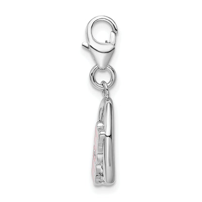 Sterling Silver Amore La Vita Rhodium-Plated Polished Enameled With Crystal From Swarovski Mom Heart Charm Fancy Lobster Clasp