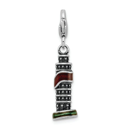 Sterling Silver Ss Rh Enameled Leaning Tower Of Pisa Charm