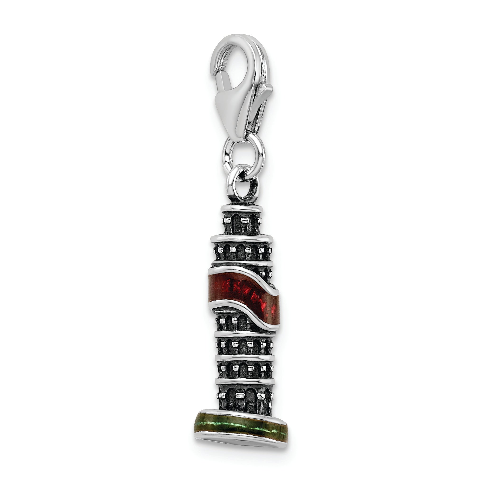 Sterling Silver Ss Rh Enameled Leaning Tower Of Pisa Charm