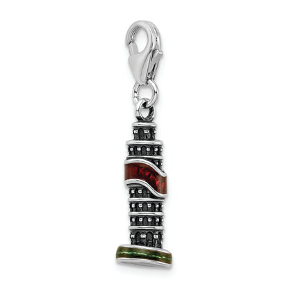 Sterling Silver Ss Rh Enameled Leaning Tower Of Pisa Charm