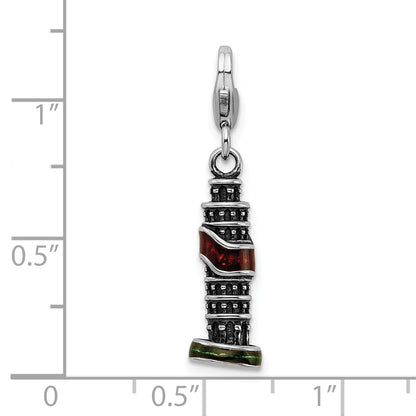 Sterling Silver Ss Rh Enameled Leaning Tower Of Pisa Charm