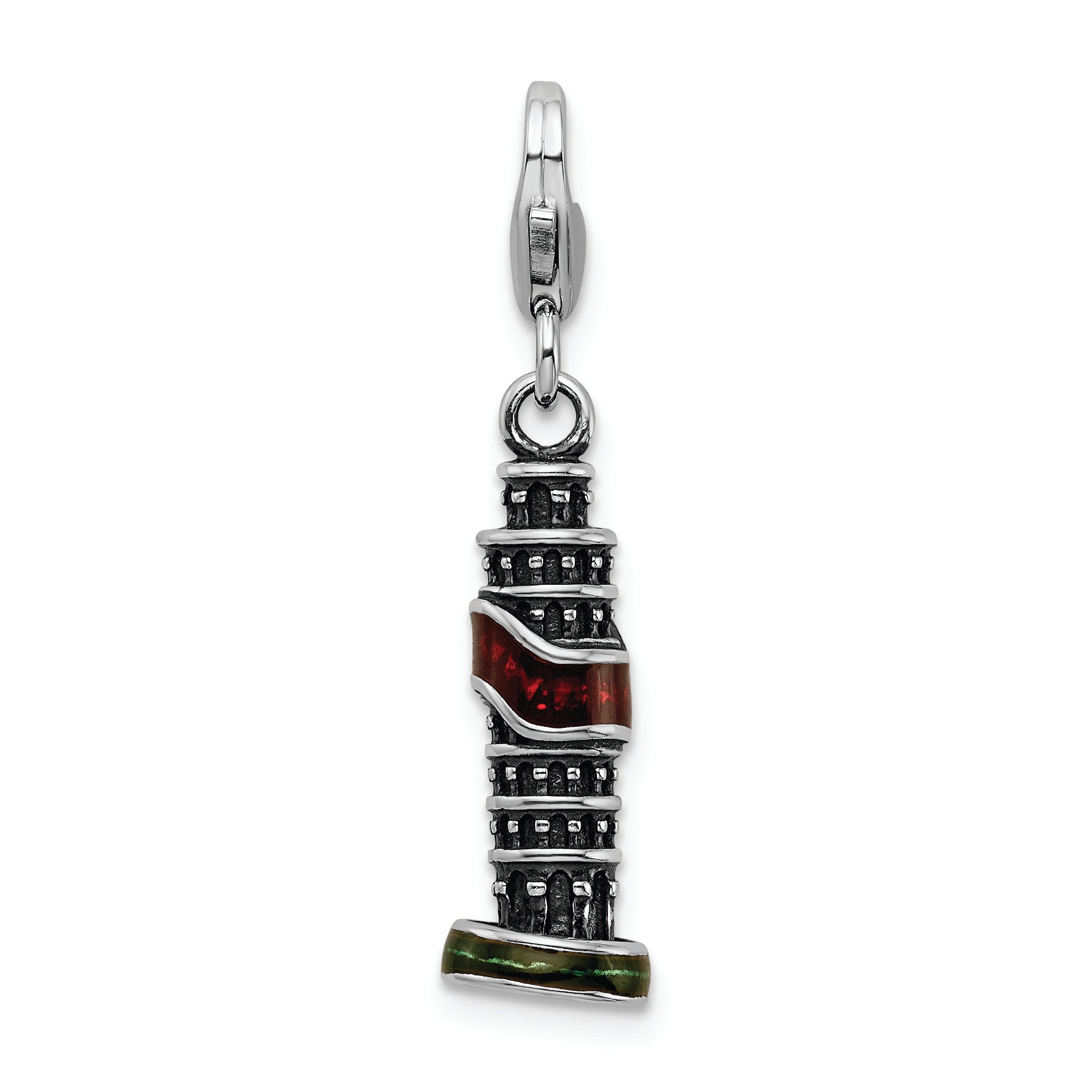 Sterling Silver Ss Rh Enameled Leaning Tower Of Pisa Charm