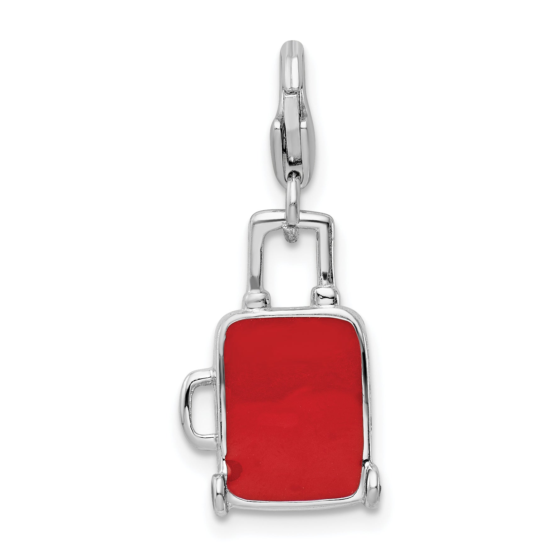 Sterling Silver Amore La Vita Rhodium-Plated Polished 3-D Enameled Canadian Flag Suitcase Charm With Fancy Lobster Clasp