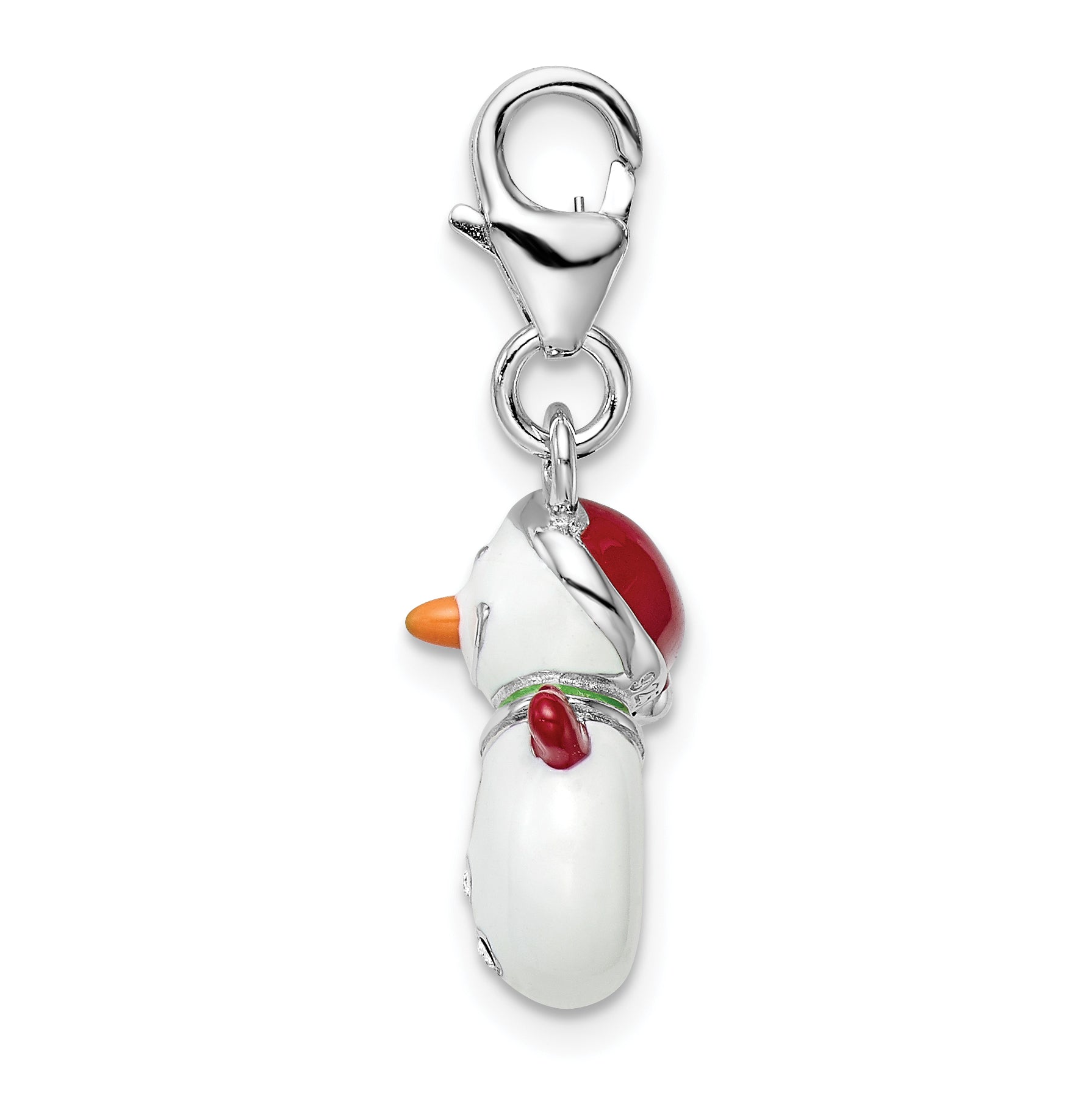 Sterling Silver Amore La Vita Rhodium-Plated Polished 3-D Enameled With Crystal From Swarovski Snowman Lobster Clasp Charm