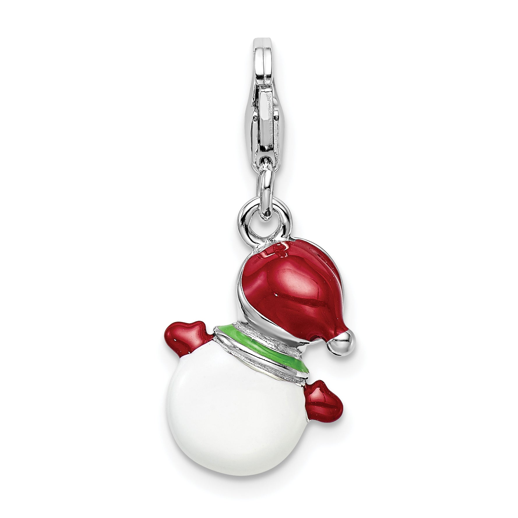 Sterling Silver Amore La Vita Rhodium-Plated Polished 3-D Enameled With Crystal From Swarovski Snowman Lobster Clasp Charm