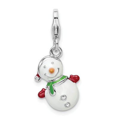 Sterling Silver Amore La Vita Rhodium-Plated Polished 3-D Enameled With Crystal From Swarovski Snowman Lobster Clasp Charm